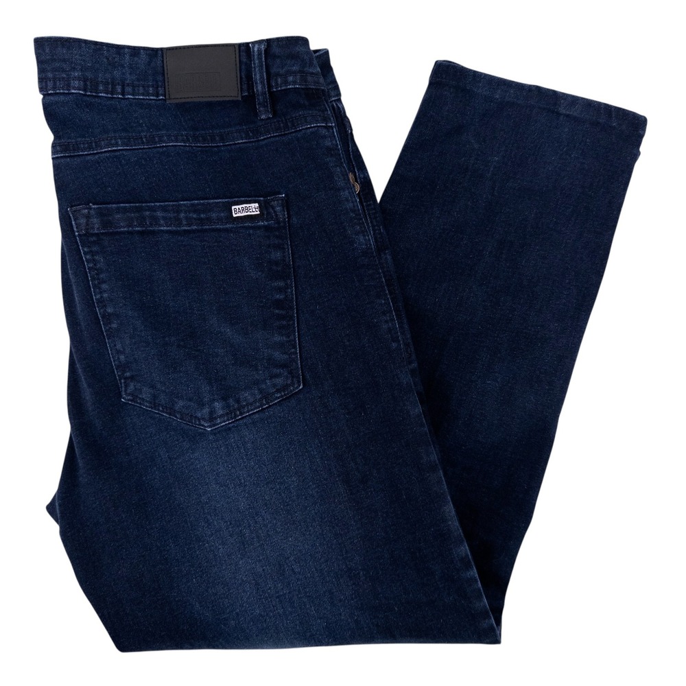 Barbell Apparel Mens‎ 34x27 Jeans Dark Blue Straight Athletic Fit Stretch Denim